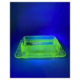 BLOCK OPTIC BUTTER DISH VASELINE URANIUM GLASS