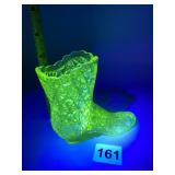 DAISY AND BUTTON VASELINE URANIUM GLASS BOOT