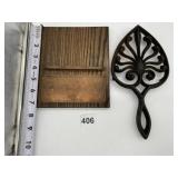 CAST IRON TRIVET & COPPER TOP TABLET HOLDER