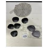 BEADED BAG, CLIP ON SUN GLASS LENS, AND LENS