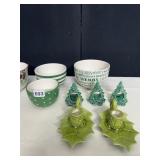 HOLIDAY BOWLS, CANDLE HOLDERS CERAMIC HAS SM.