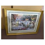 PRINT MARKED 1904 UNDER GLASS ORNATE GOLD FRAME