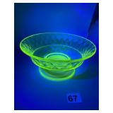 DIAMOND QUILT FOOTED COMPOTE VASELINE URANIUM,