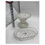 GLASS PUNCH BOWL BASE, OVAL GLASS DISH W/ SM.