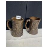 2 BROWN STONE MUGS