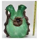 THE VINTAGE LIGHT GREEN ART GLASS VASE BRONZE
