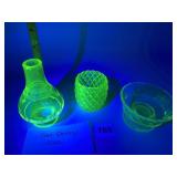 VASELINE URANIUM GLASS FUNNEL TINY CHIP ON BASE,