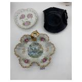SET OF THREE DISHES INCLUDING DOUBLE HANDLED DARK