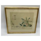 BIRDS AND BLOSSOM BAMBOO FRAME PRINT UNDER GLASS
