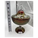 CRANBERRY HAND PAINTED CANDY DISH