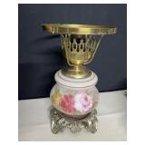 HAND PAINTED HURRICANE LAMP BASE FLOWER DESIGN NO