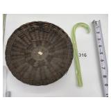 SEWING BASKET AND GLASS CANE