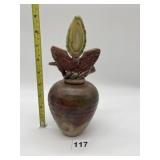 POTTERY SIGNED PIECE W/ AGATE STONE TOP STOPPER