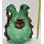 THE VINTAGE LIGHT GREEN ART GLASS VASE BRONZE