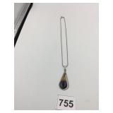 SILVER 925 PENDANT NECKLACE 3 COLORED STONES