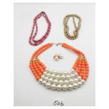 BEADED NECKLACES ORANGE & WHITE RED BRONZE COLOR