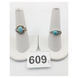 SILVER RINGS ONE SIZE 7 ONE 8 BLUE STONES .199