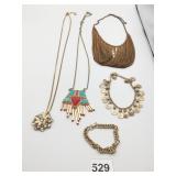 DECO ENAMEL PENDANT NECKLACE GOLD TONE BRACELET