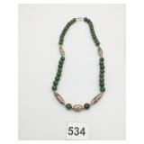 GREEN STONE BEADED NECKLACE POSSIBLY JADE