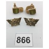 SWANK GOLD TONE CUFF LINKS GREEN STONES