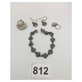 SILVER 925 MARCASITE BRACELET EARRINGS CRESCENT