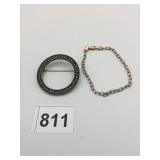 STERLING MARCASITE CIRCLE PIN CHAIN BRACELET 925