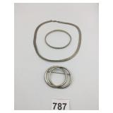 NECKLACE BANGLE BRACELET DOUBLE CIRCLE PIN SILVER