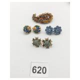 BROOCH PIN BROWN STONES UNBRANDED THREE PAIR