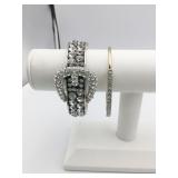 HINGED RHINESTONE BRACELET LOOKS LIKE BELT BUCKLE