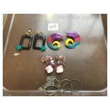 EARRINGS ENAMEL SQUARE HOOPS PINK SHELLS ETC.