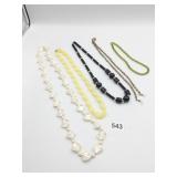 NECKLACE GROUP BEADED BLACK YELLOW SEASHELLS ETC.