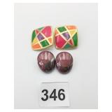 ENAMEL AND GOLD TONE EARRINGS PURPLE GLASS