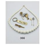 BEADED NECKLACE KEYRINGS STICK PINS ETC.