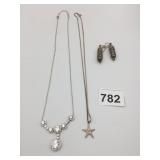 SILVER TONE NECKLACES EARRINGS RHINESTONE DROP
