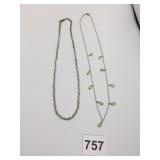 SILVER 925 NECKLACES CHAIN GREEN DROPS .333 OZT