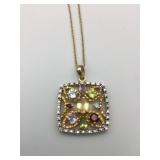 PENDANT NECKLACE MULTI COLOR STONES GOLD TONE