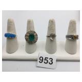 FOUR 925 SILVER RINGS SIZE 9