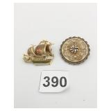 SCARF CLIP MADE IN W GERMANY GOLD TONE SAILING