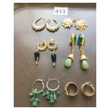 GROUP OF EARRINGS GOLD TONE SUNS HOOPS BEADED