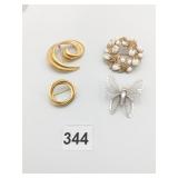 TRIFARI PIN BROOCH BUTTERFLY PIN GOLD TONE CIRCLE