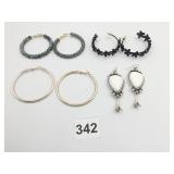 HOOP EARRINGS SILVER TONE DROP WITH WHITE STONE