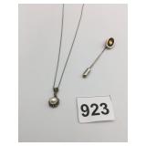 PENDANT NECKLACE PEARL STICK PIN GOLD ROSE