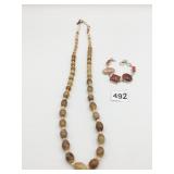 GLASS BEAD NECKLACE BRACELET WITH BROWN AND RED