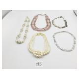 NECKLACES TRIPLE STRAND PEARLS SILVER TONE