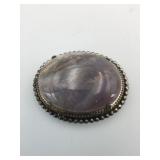 BROOCH 2" MOTTLED PURPLE WITH TAUPE STRIPES