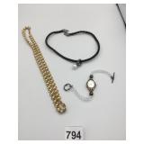 GENEVA WRISTWATCH BEADED BAND BRAIDED LEATHER