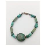 TURQUOISE BEADED BRACELET SIVER CLASP