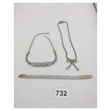 TWO RHINESTONE NECKLACES ONE BRACELET