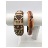 WOODEN BANGLE BRACELET WOOD BURNED DESIGN PLASTIC