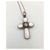 SILVER 925 SHELL INLAY CROSS PENDANT NECKLACE